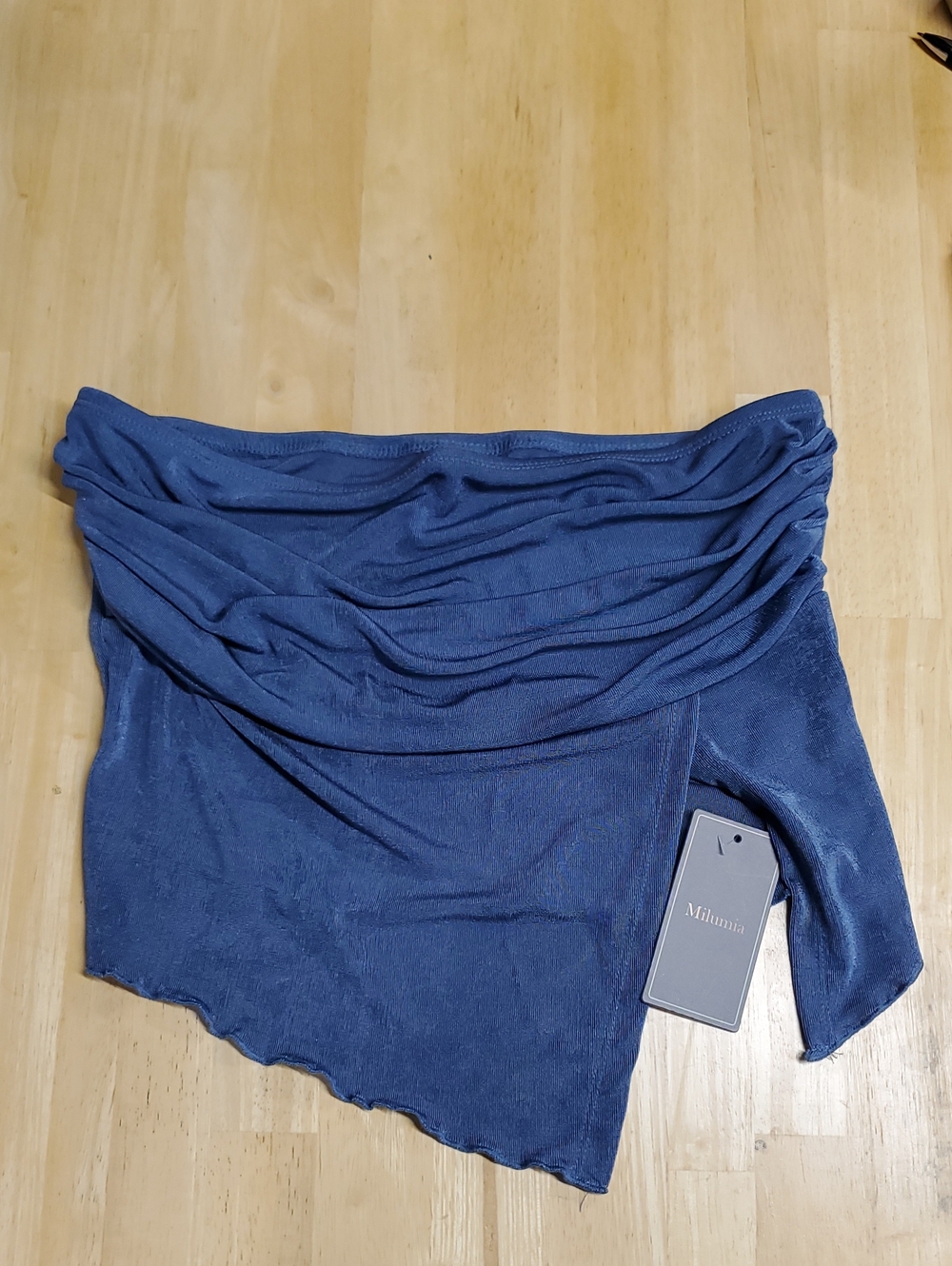 Milani Navy Blue Ruched Asymmetrical Crop Top